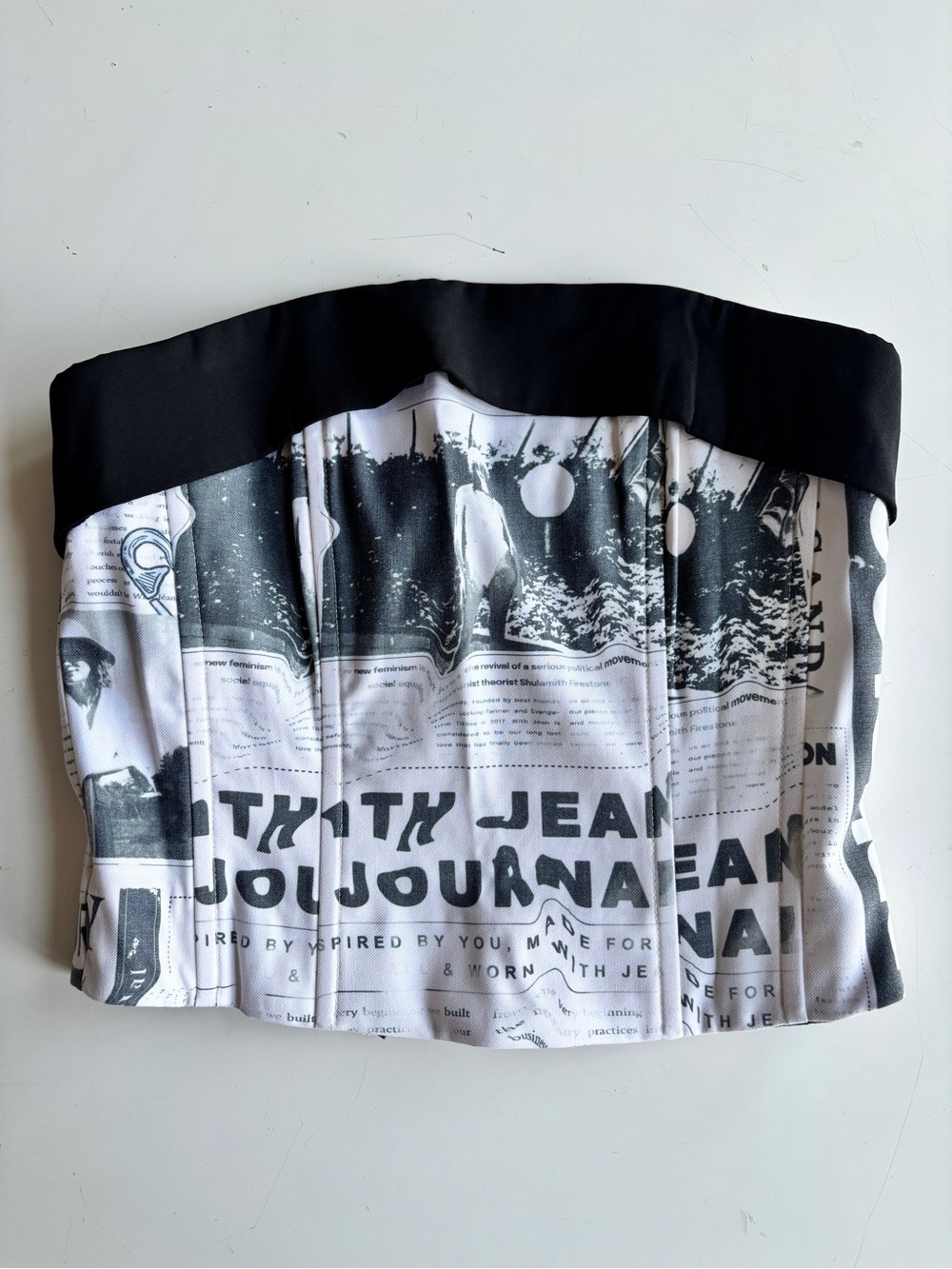 With Jean Carla Corset in Newspaper | Black and White Strapless Bustier